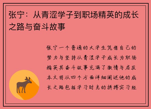 张宁：从青涩学子到职场精英的成长之路与奋斗故事